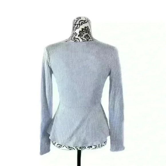Caution To The Wind Long Sleeve Blue Stripe Wrap Top W/ Tie Waist, - Picture 8 of 8